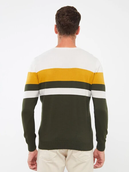 Erkaklar uchun rangli blok uzun yengli krujka bo'yinli trikotaj ko'ylagi - 19