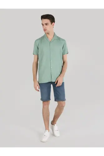 Erkaklar uchun regular fit yashil qisqa yengli ko'ylak - 4