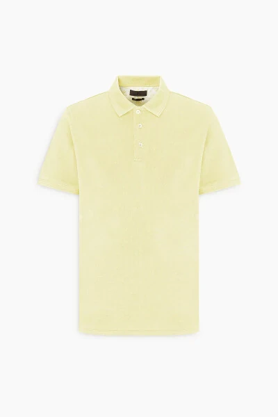 Erkaklar uchun sariq, ingichka, tor kesimli, polo yoqali, 100% paxtadan qisqa yengli futbolka. - 5