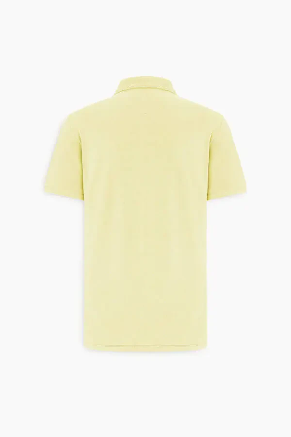 Erkaklar uchun sariq, ingichka, tor kesimli, polo yoqali, 100% paxtadan qisqa yengli futbolka. - 8