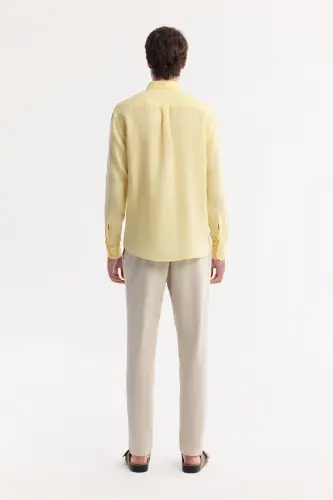 Erkaklar uchun sariq zig'ir ko'ylak tugmali yoqa Comfort Fit B002191 - 5