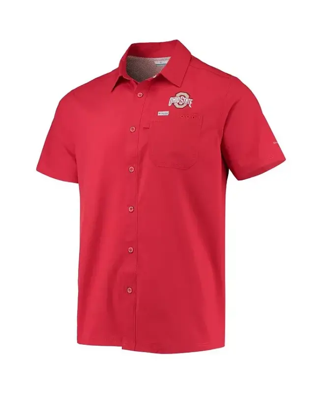 Erkaklar uchun Scarlet Ohio State Buckeyes Slack Tide Camp tugmali ko'ylak — Scarlet - 2