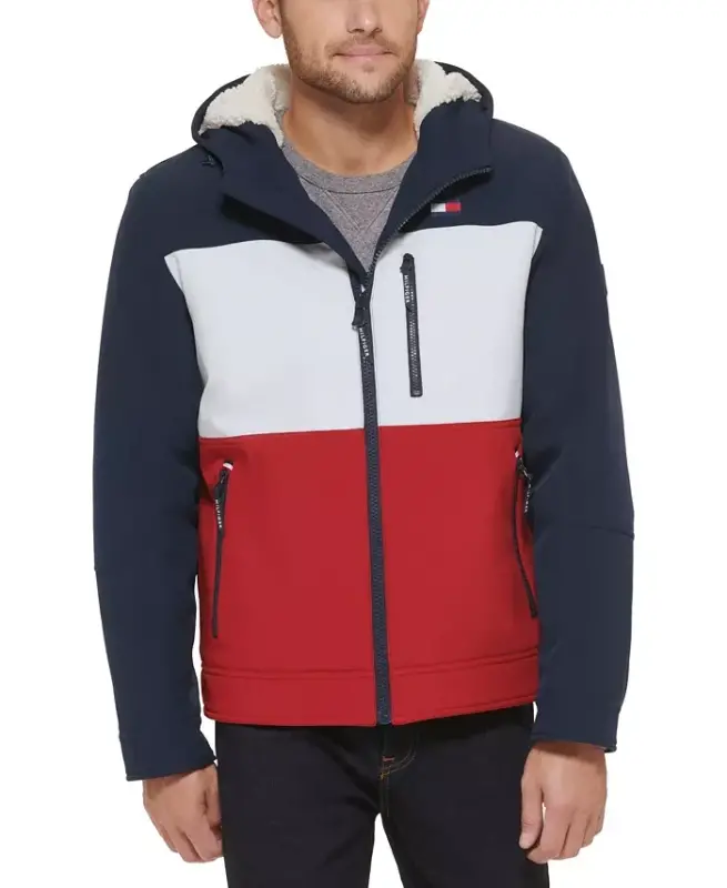 Erkaklar uchun sherpa astarli kaputli softshell kurtka - O'rta/muz/qizil kombinatsiyasi (Muf) - 1