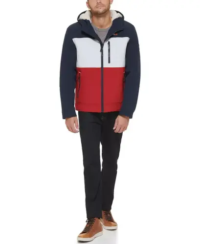 Erkaklar uchun sherpa astarli kaputli softshell kurtka - O'rta/muz/qizil kombinatsiyasi (Muf) - 5