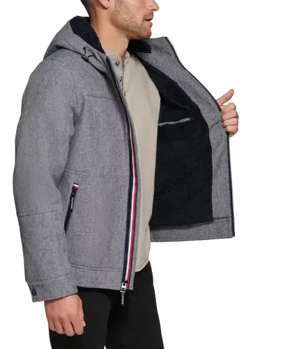 Erkaklar uchun Sherpa astarli softshell kaputsonli kurtka - Melanj kulrang - 3