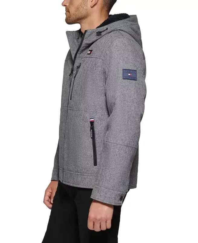 Erkaklar uchun Sherpa astarli softshell kaputsonli kurtka - Melanj kulrang - 4