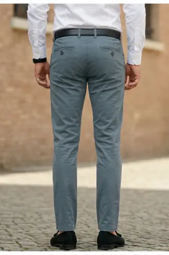 Erkaklar uchun sishavor moviy gabardin paxtali slim fit egiluvchan ofis uslubidagi chino shim - Moviy - 4