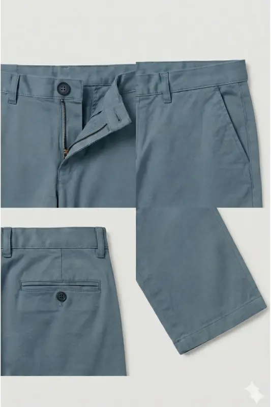 Erkaklar uchun sishavor moviy gabardin paxtali slim fit egiluvchan ofis uslubidagi chino shim - Moviy - 5