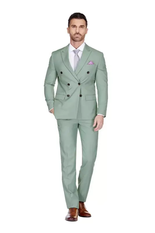 Erkaklar uchun Slim Fit 2 qismli ikki qatorli kostyum - 1