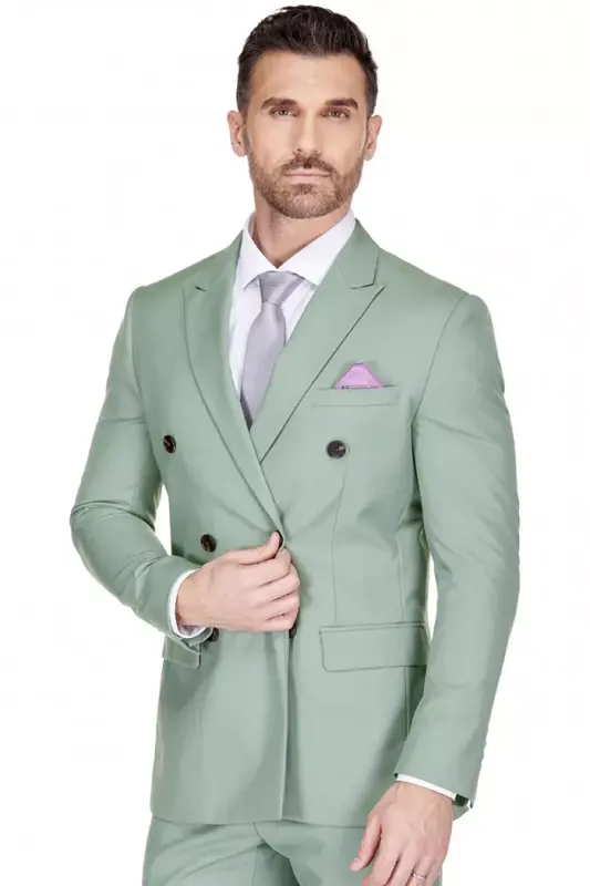 Erkaklar uchun Slim Fit 2 qismli ikki qatorli kostyum - 2