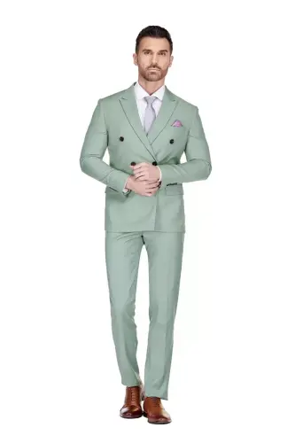 Erkaklar uchun Slim Fit 2 qismli ikki qatorli kostyum - 3