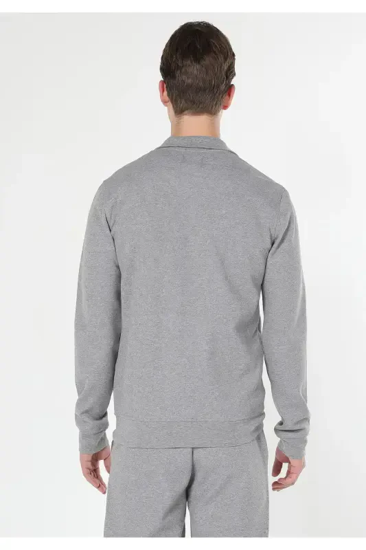 Erkaklar uchun slim fit, fermuarlı, bosilgan, kulrang kurtka (Cl1059647) - 2