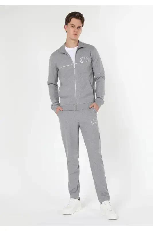 Erkaklar uchun slim fit, fermuarlı, bosilgan, kulrang kurtka (Cl1059647) - 3