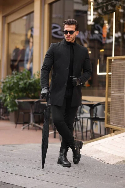 Erkaklar uchun Slim Fit Kaşmir Palto - 7