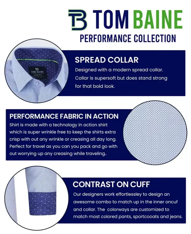 Erkaklar uchun Slim Fit Performance qattiq tugmali ko'ylak - 5