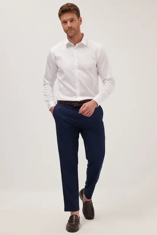 Erkaklar uchun Slim Fit uzun yengli 100% paxta Premium seri oq ko'ylak - 2