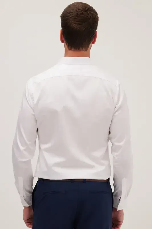 Erkaklar uchun Slim Fit uzun yengli 100% paxta Premium seri oq ko'ylak - 7