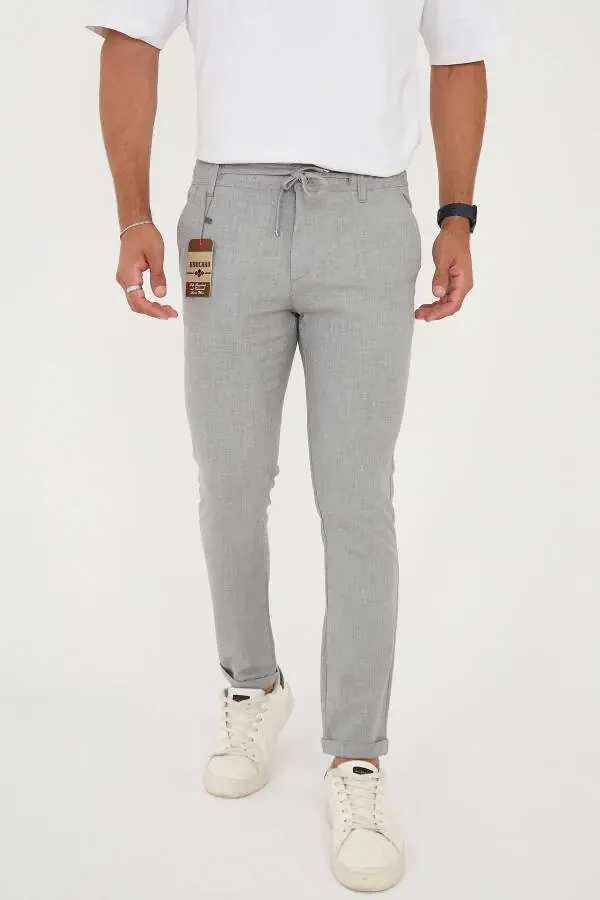 Erkaklar uchun Slimfit Jogger Yarı Elastik Belli Ikki Qavatli Gri Mato Shimini - 4