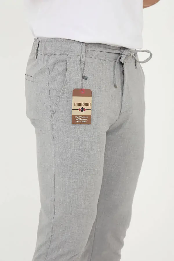 Erkaklar uchun Slimfit Jogger Yarı Elastik Belli Ikki Qavatli Gri Mato Shimini - 6