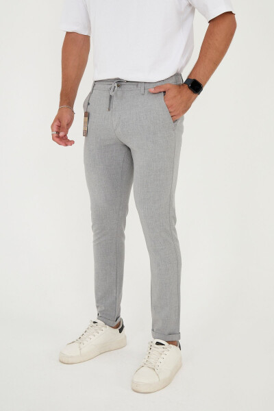 Erkaklar uchun Slimfit Jogger Yarı Elastik Belli Ikki Qavatli Gri Mato Shimini - 3