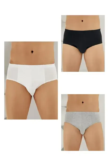 Erkaklar uchun Slip Kiyim 100% Paxta Turli Rangi 3 Paket (Oq, Qora, Kulrang) - BÜYÜKBEDENIZ