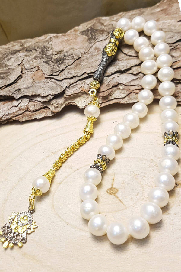 Erkaklar uchun sovg'a tasbeh, Tabiiy marvarid tasbeh, Usmonli davlat gerbi tasbeh - 2