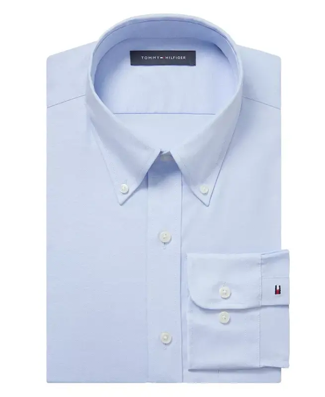 Erkaklar uchun TH Flex oddiy kesimli, ajin tushmaydigan, choʻziluvchan pinpoint oksford koʻylak — TH och moviy - TOMMY HILFIGER