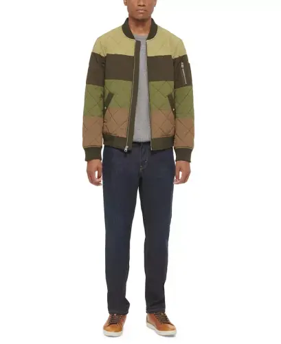 Erkaklar uchun tikilgan Zig'zagli Moda Bomber ko'ylak-Zaytun/jigarrang kombinatsiyasi - 5