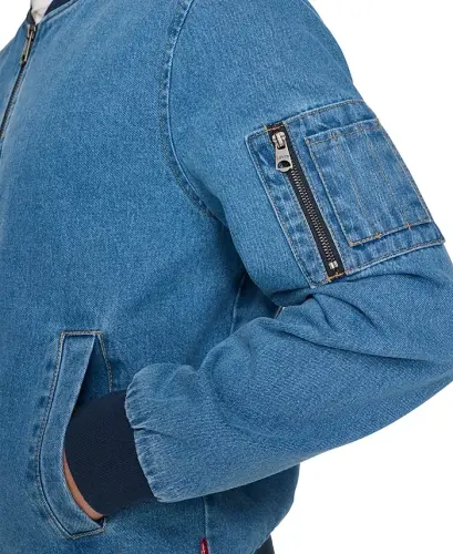 Erkaklar uchun to'liq fermuarli denim bomber kurtkasi - 3