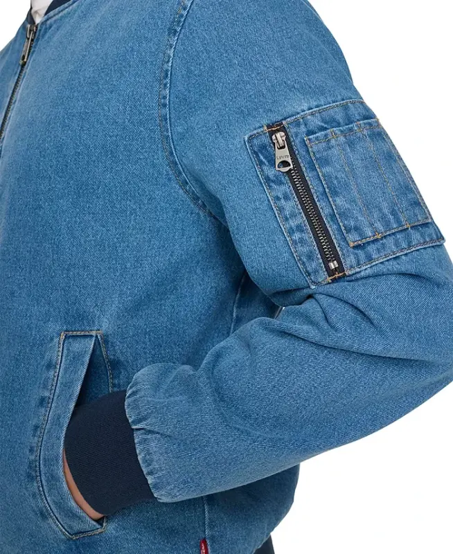 Erkaklar uchun to'liq fermuarli denim bomber kurtkasi - 3