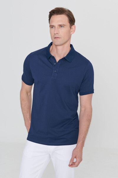 Erkaklar uchun to'q ko'k-och bej oq-och qora 3 ta cho'zilmaydigan paxta Slim Fit burushmaydigan polo yoqali futbolka - 3