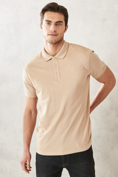Erkaklar uchun to'q ko'k-och bej oq-och qora 3 ta cho'zilmaydigan paxta Slim Fit burushmaydigan polo yoqali futbolka - 4