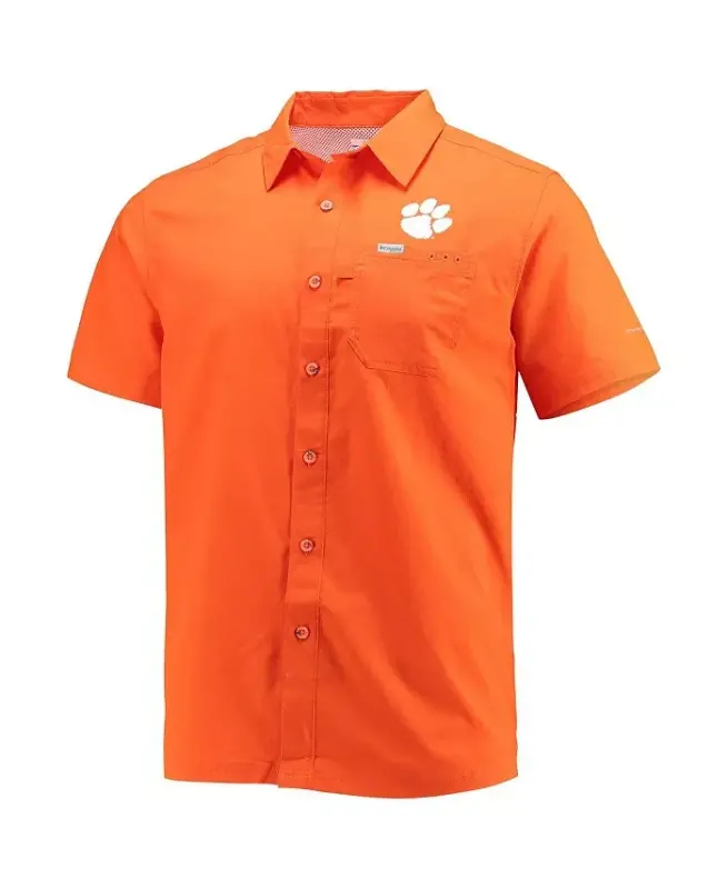 Erkaklar uchun toq sariq Clemson Tigers Slack Tide tugmali ko'ylak - toq sariq - 3