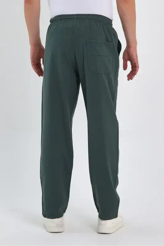 Erkaklar uchun to'q yashil rangli oddiy bo'shashgan fit jogger shimlari - 6