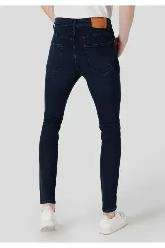 Erkaklar uchun tor, baland bel, to'q ko'k jinsi shim. - 2