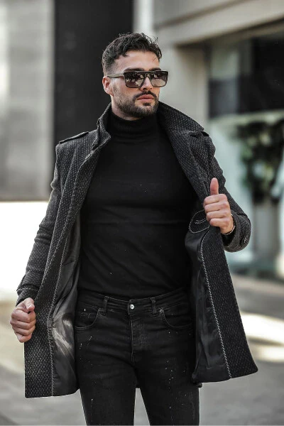 Erkaklar uchun tor kesim uzun kaşmir palto - 3