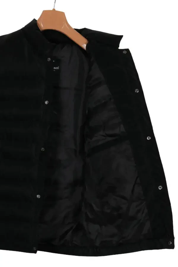 Erkaklar uchun tor kesimli karbon teri qora puflagan yelek - 2