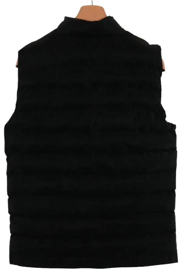 Erkaklar uchun tor kesimli karbon teri qora puflagan yelek - 4