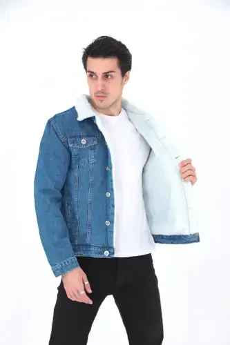 Erkaklar uchun trenddagi qishki ichi mo'ynali jinsi kurtka to'q ko'k-TO'Q KO'K - COMSTAR (1)