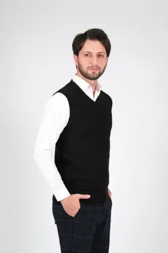 Erkaklar uchun trikotaj sviter V-bo'yinli bir rangli belga elastik qishki to'qima - 1