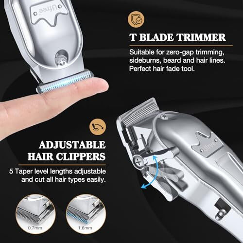 Erkaklar uchun Ufree Professional Hair Clippers, Simsiz Metall Berber Mashinkasi va Trimmerlar to'plami, LCD displeyli soch qirqish uchun mashinkalar, Soqol va sochlarni qirqish uchun to'liq sozlanuvchi T pichog'i, Erkaklar uchun sovg'alar, kumush - Ufree
