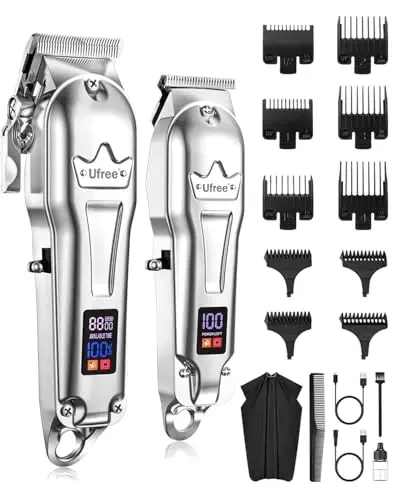 Erkaklar uchun Ufree Professional Hair Clippers, Simsiz Metall Berber Mashinkasi va Trimmerlar to'plami, LCD displeyli soch qirqish uchun mashinkalar, Soqol va sochlarni qirqish uchun to'liq sozlanuvchi T pichog'i, Erkaklar uchun sovg'alar, kumush - 4