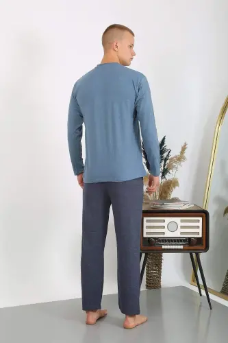 Erkaklar uchun uzoq yengli paxta pijama to‘plami 6860 Indigo - 7