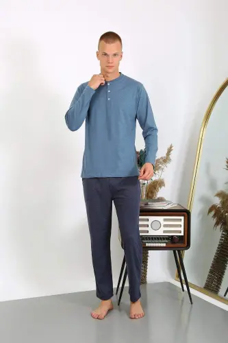 Erkaklar uchun uzoq yengli paxta pijama to‘plami 6860 Indigo - 8