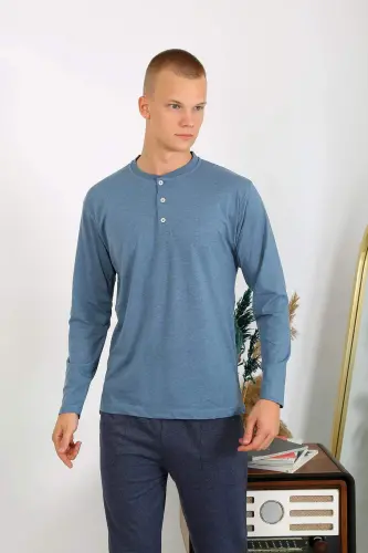 Erkaklar uchun uzoq yengli paxta pijama to‘plami 6860 Indigo - 10