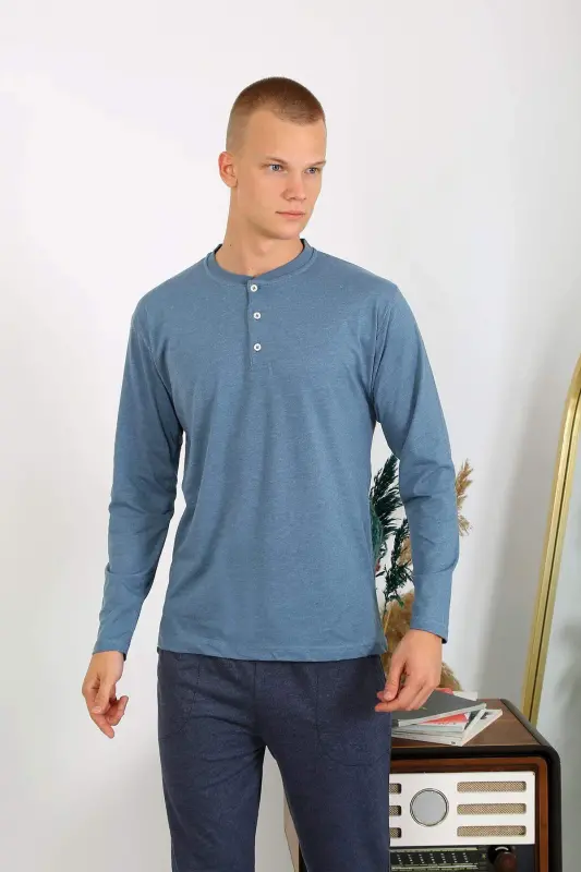 Erkaklar uchun uzoq yengli paxta pijama to‘plami 6860 Indigo - 10