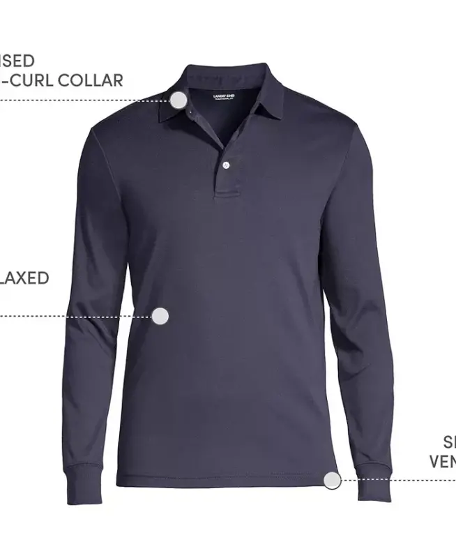 Big & Tall Long Sleeve Super Soft Supima Polo Shirt - Radiant navy - 4