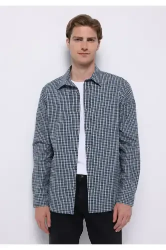 Erkaklar uchun uzun yengli to'q ko'k rangli ko'ylak - 1