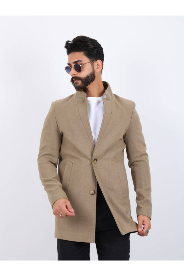 Erkaklar uchun Vizon Slim Fit tik yoqali kaşmir palto - 5