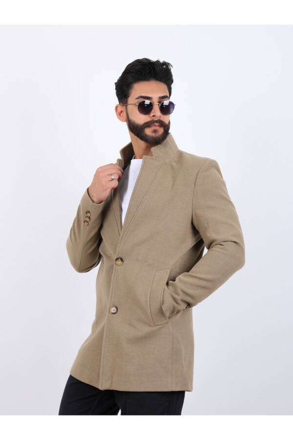 Erkaklar uchun Vizon Slim Fit tik yoqali kaşmir palto - 6